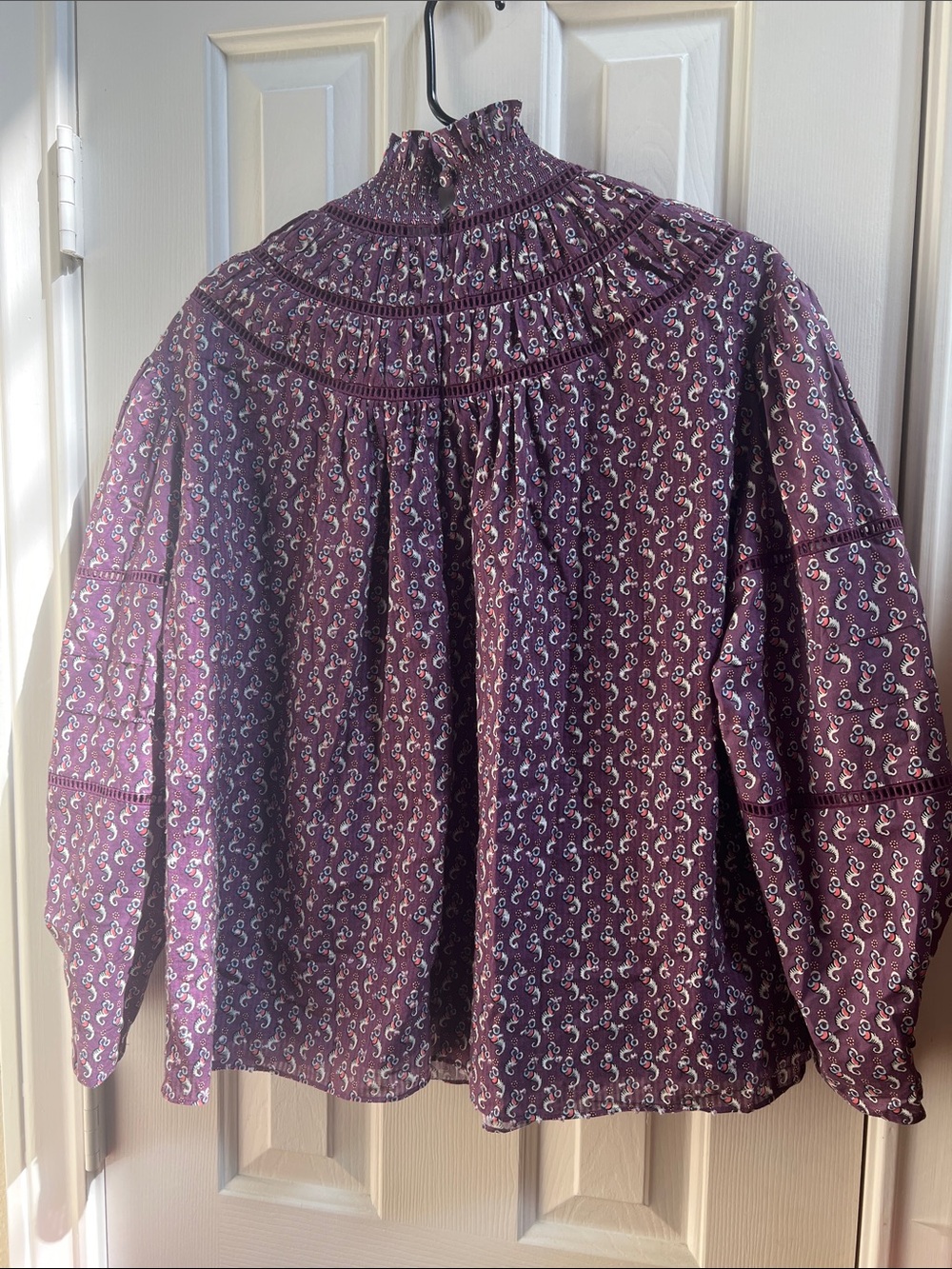 NWT Hunter Bell Veronica Top Purple Paisley Smocked High Neck Blouse Small - Picture 4 of 9